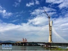 【福建】厦漳同城大道沙洲岛特大桥合拢 世界最宽单塔斜拉桥